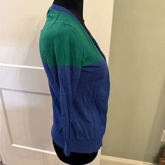 J Crew Colorblock Cardigan Sweater - Blue and Green 100%cotton lightweight - Picture 2 of 8